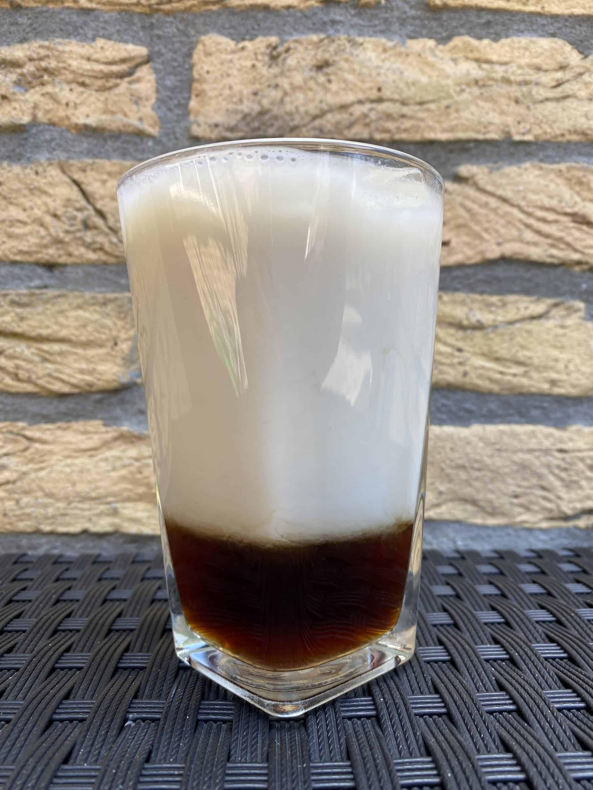 "Iced honey almondmilk flat white."