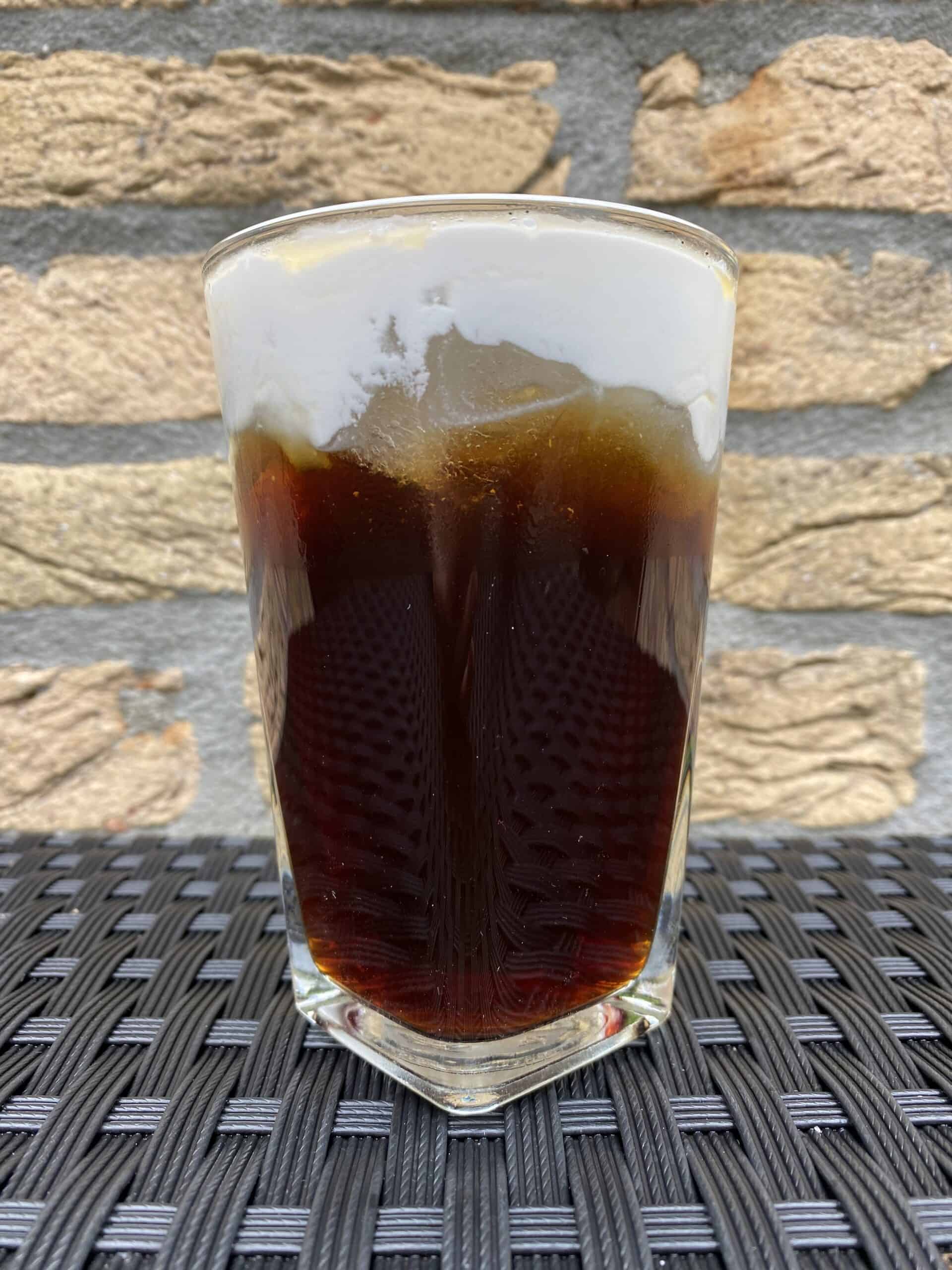 Coconut iced coffee with freshly brewed coffee.