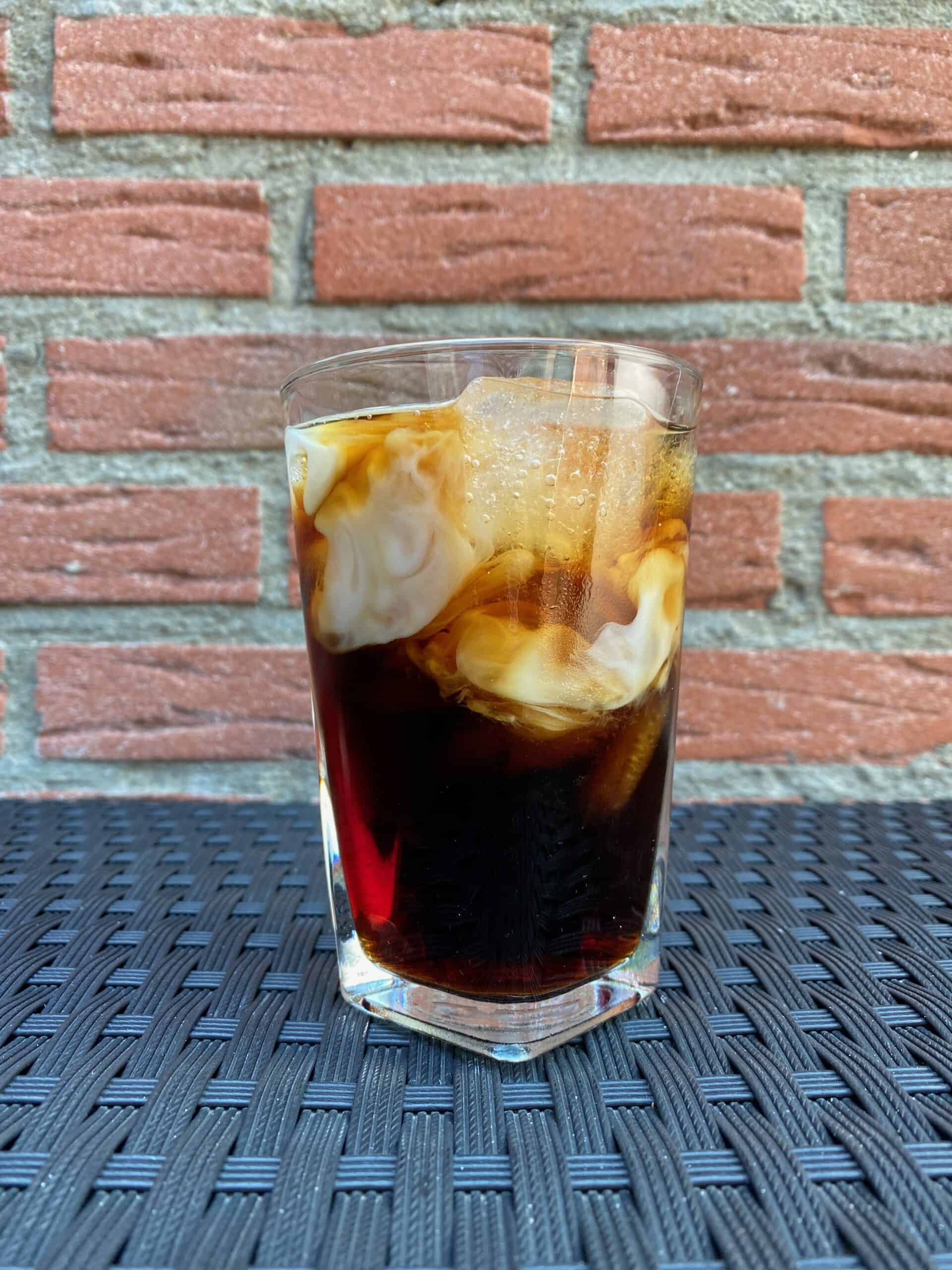 Homemade almond milk cold brew coffee.