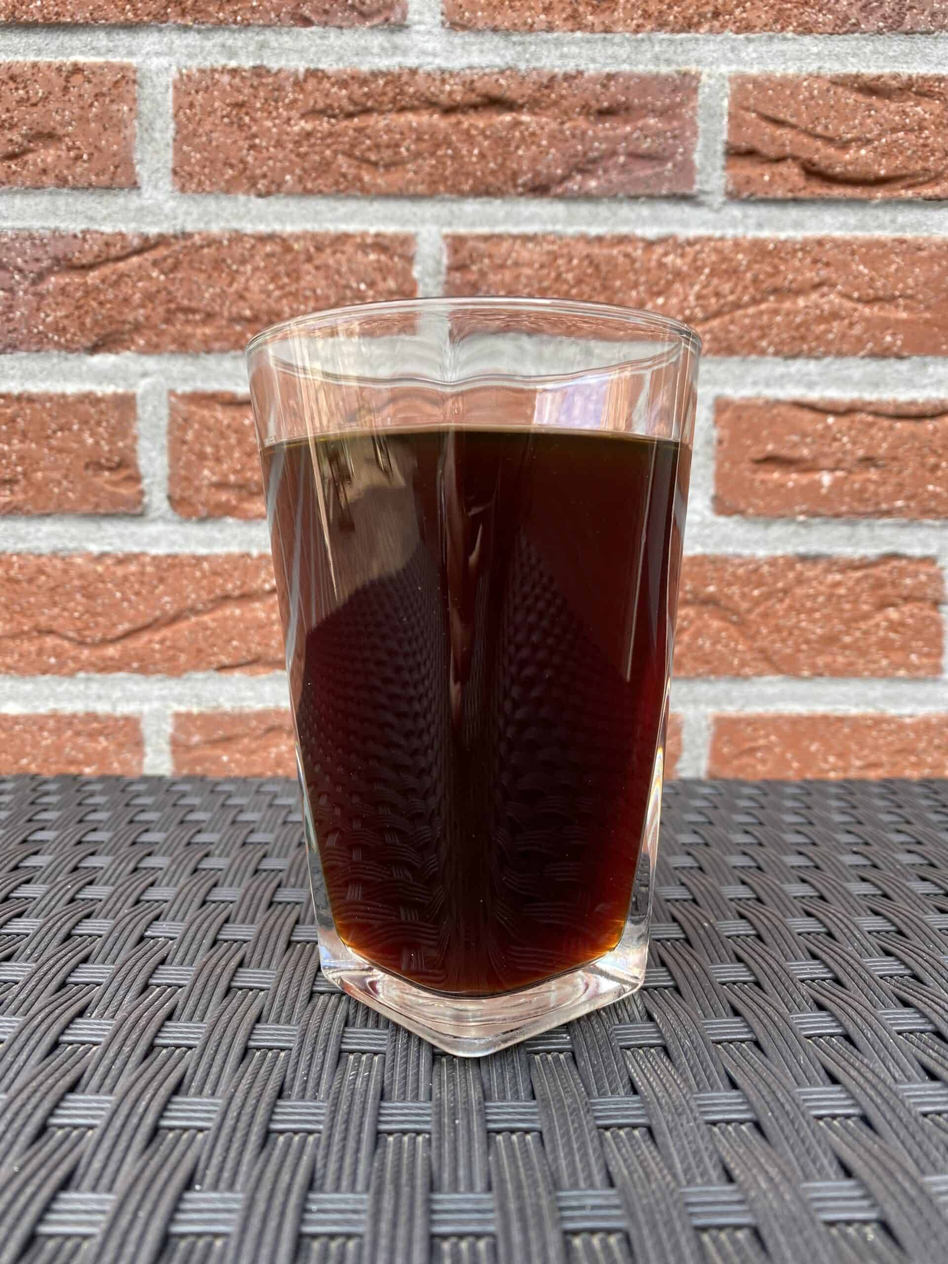 Brewed half-caff coffee.