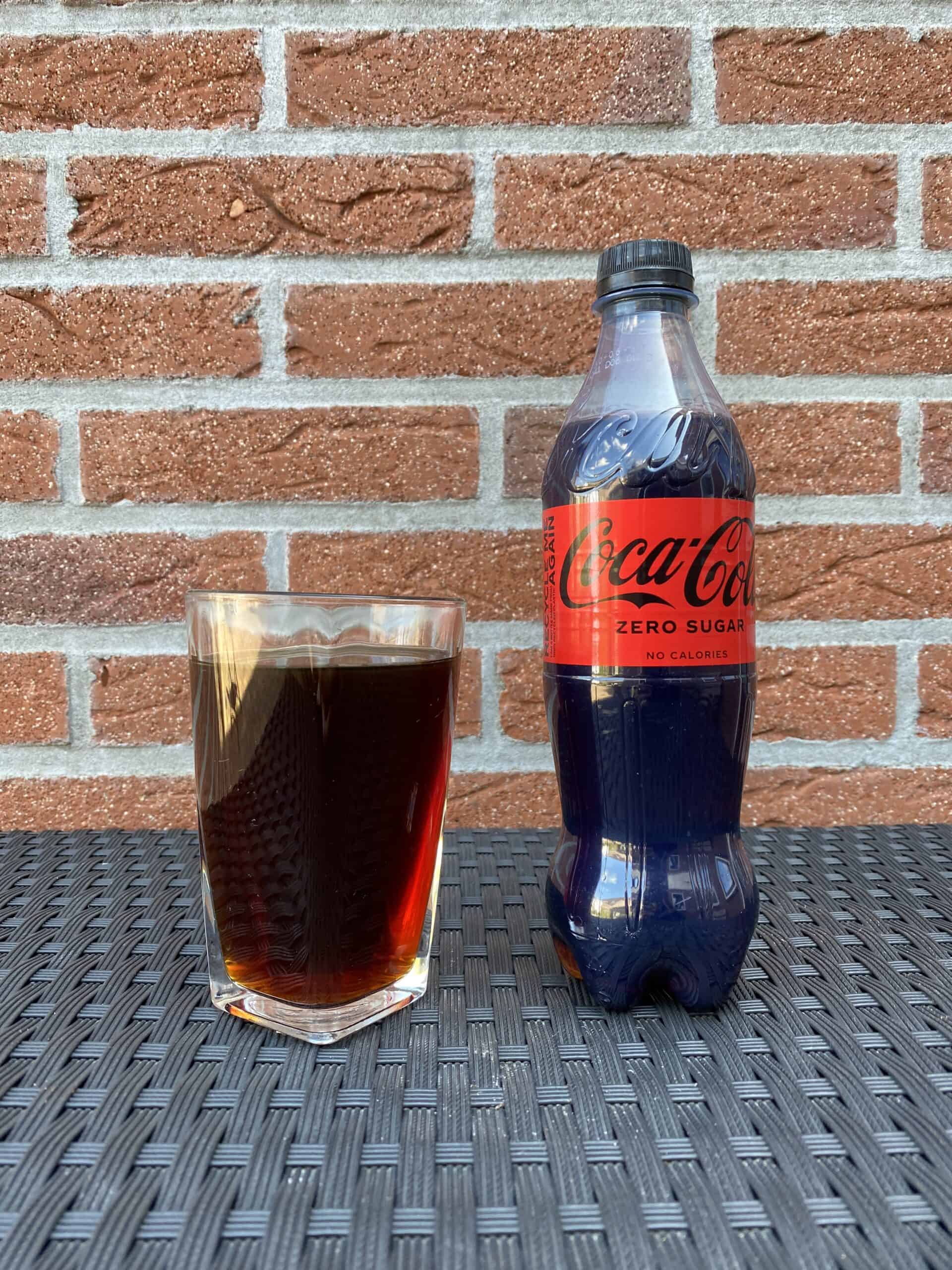 A side-by-side comparison of coffee and Coke Zero.